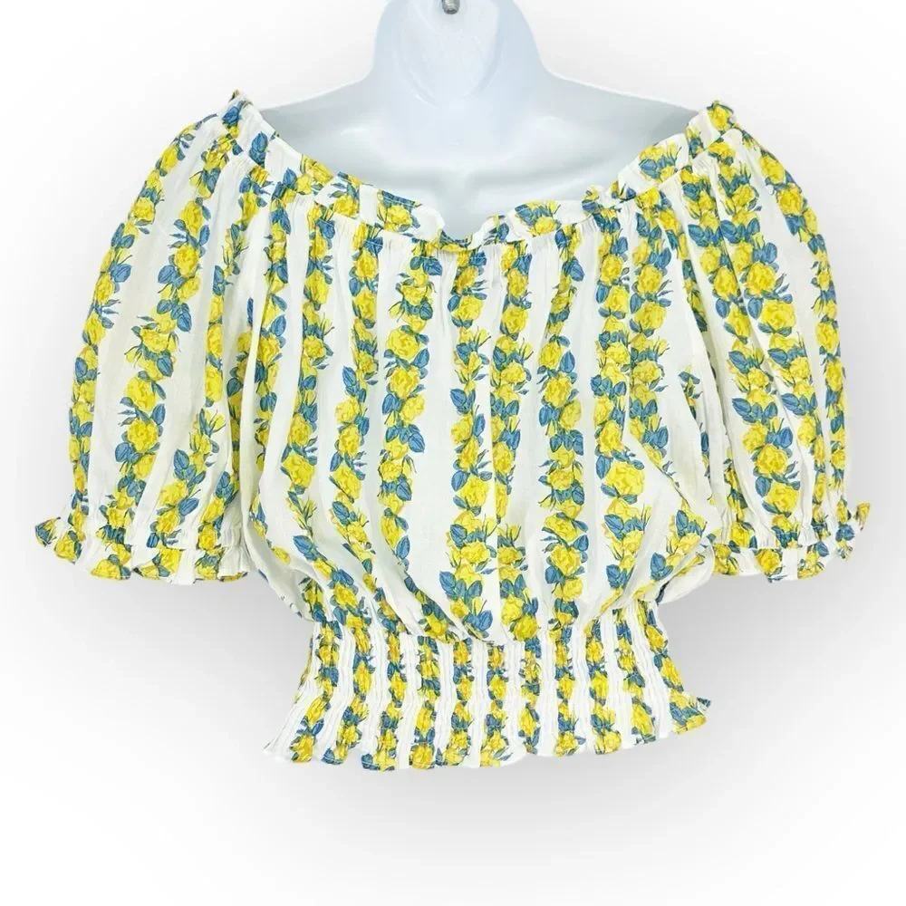 Olivia James Gia Top NWT Provence Stripe- blue and yellow on white cotton-size S - Picture 2 of 7